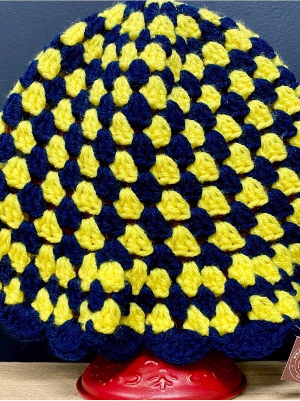 Adult Crochet Bucket Hat in Yellow and Navy - handmade in Michigan